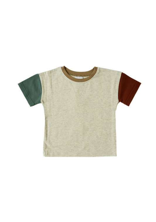 COLOR BLOCK TEE IN HEATHERED GRAY/CAMEL
