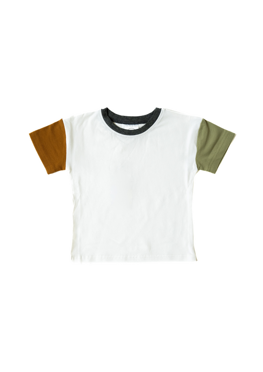 COLOR BLOCK TEE WHITE/CHARCOAL