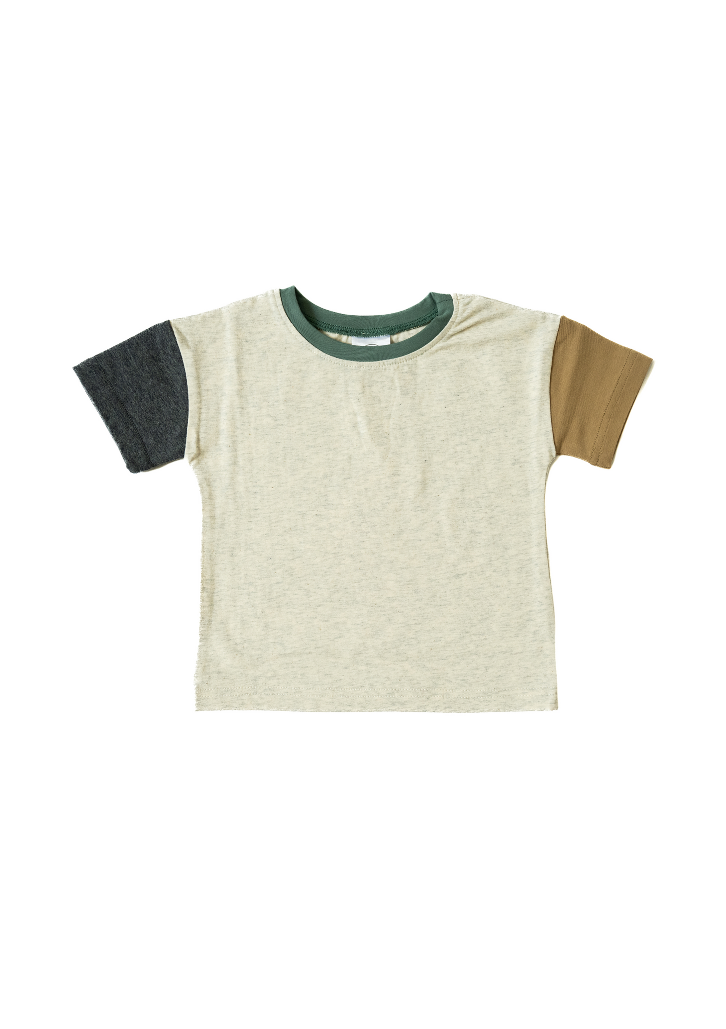 COLOR BLOCK TEE IN HEATHERED GRAY/LAGUNA