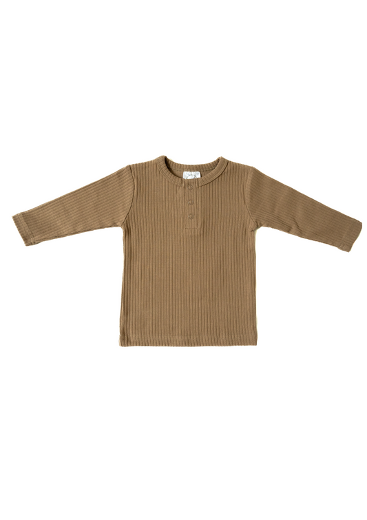 RIBBED HENLEY IN MOCHA