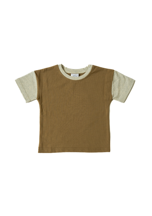 COLOR BLOCK TEE CAMEL/HEATHERED GRAY