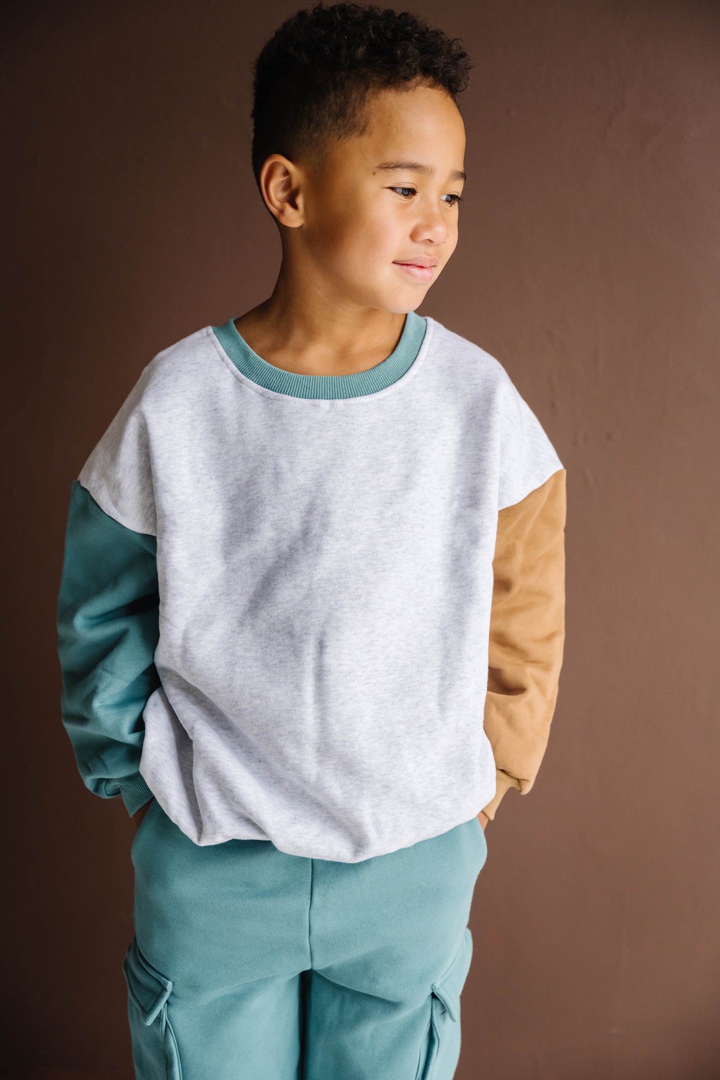 COLOR BLOCK CREWNECK IN JADE