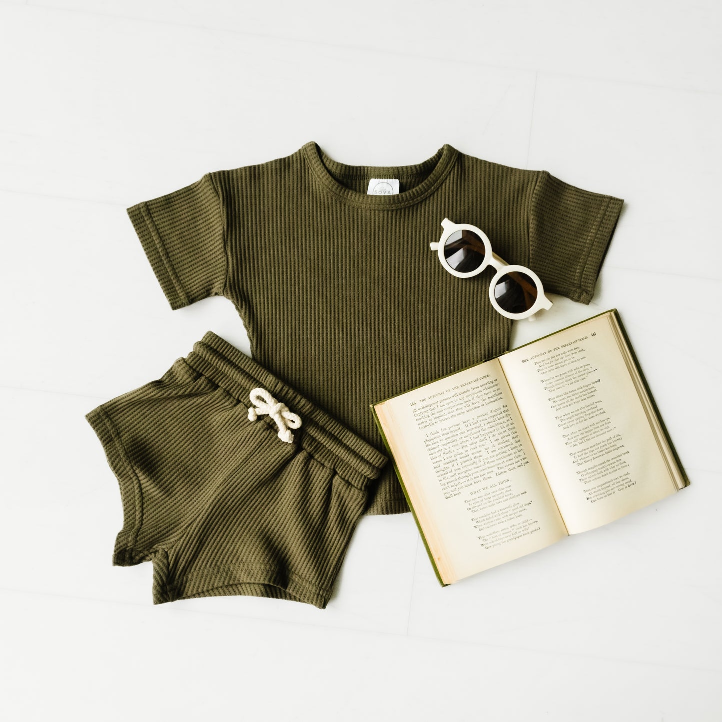 WAFFLE SHORTIE SET IN OLIVE