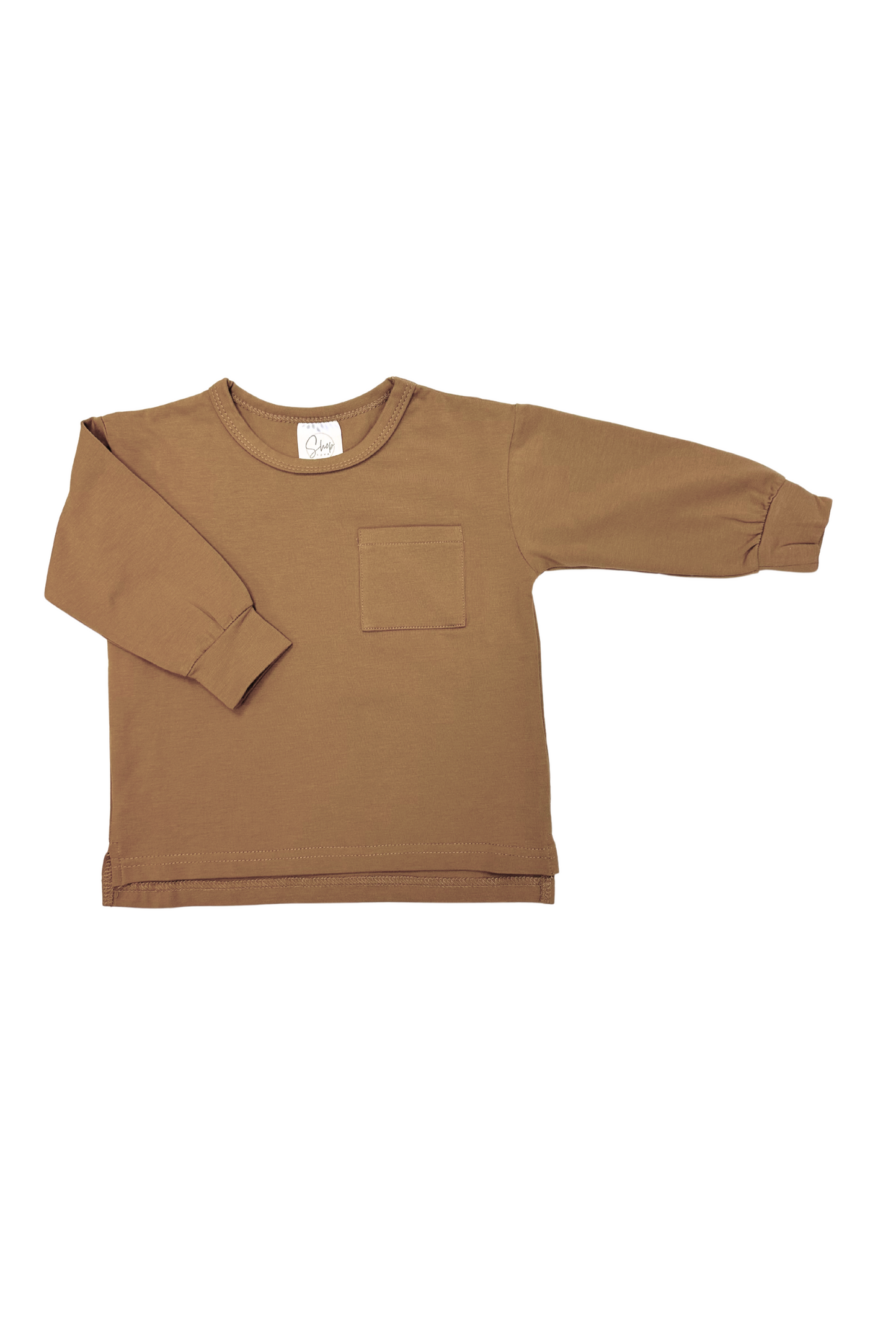 BROWN LONG SLEEVE POCKET TEE