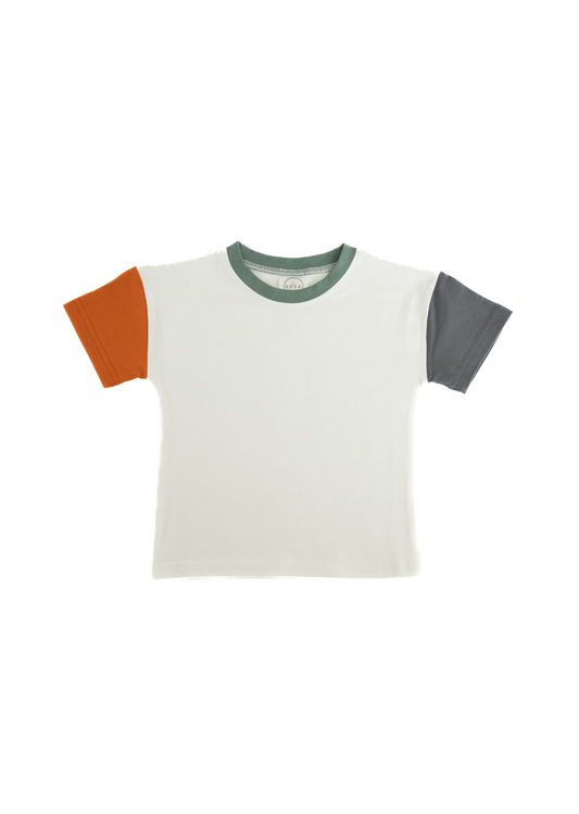 COLOR BLOCK TEE IN WHITE/LAGUNA