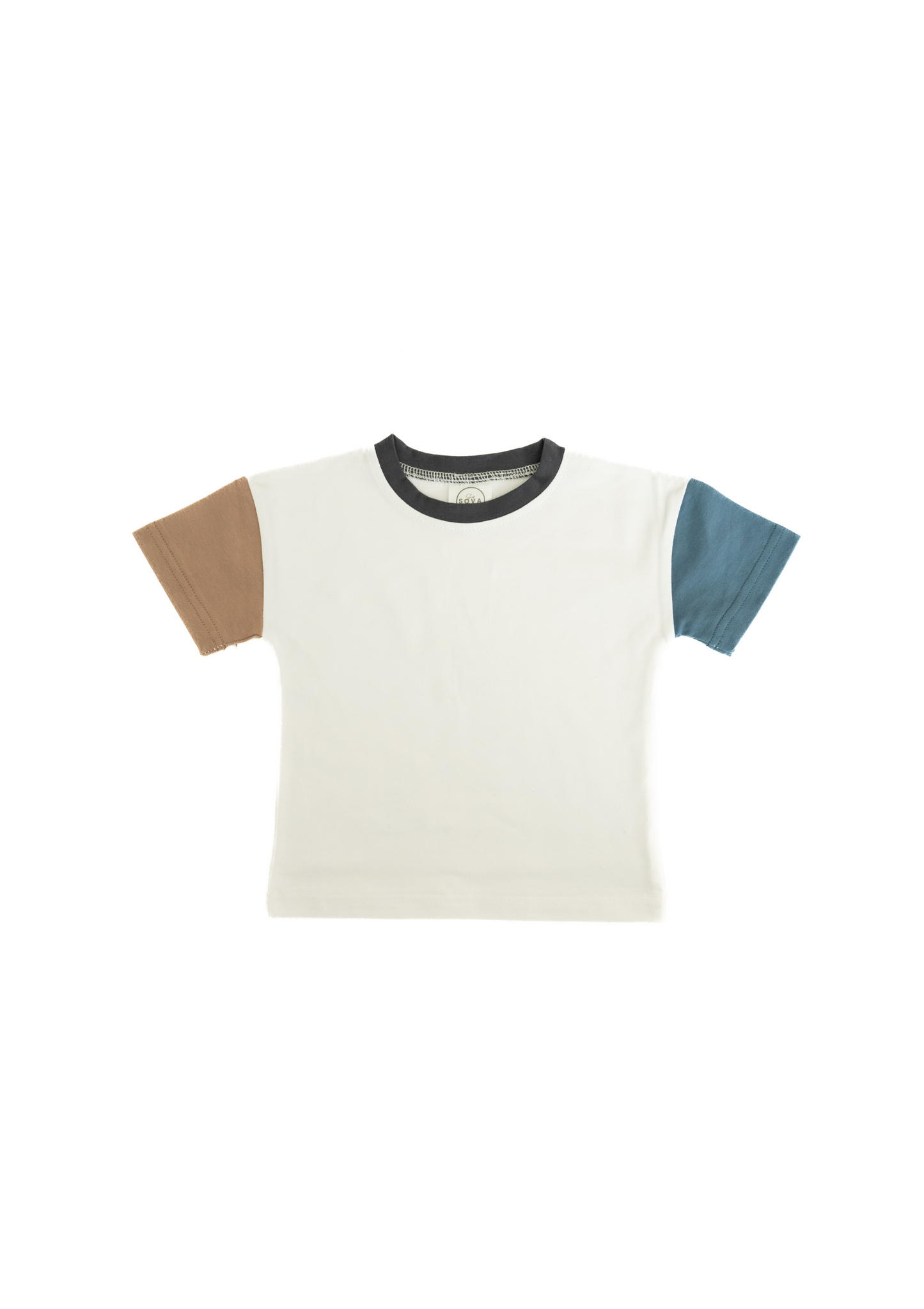 COLOR BLOCK TEE IN WHITE/CHARCOAL